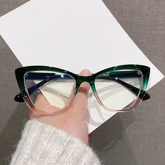 Women's Cat Eye Anti-Blue Light Glasses - Retro Flat Lens Prescription Compatible