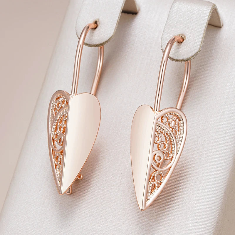 Women's 585 Rose Gold Long Geometric Hollow Flower Big Drop Earrings