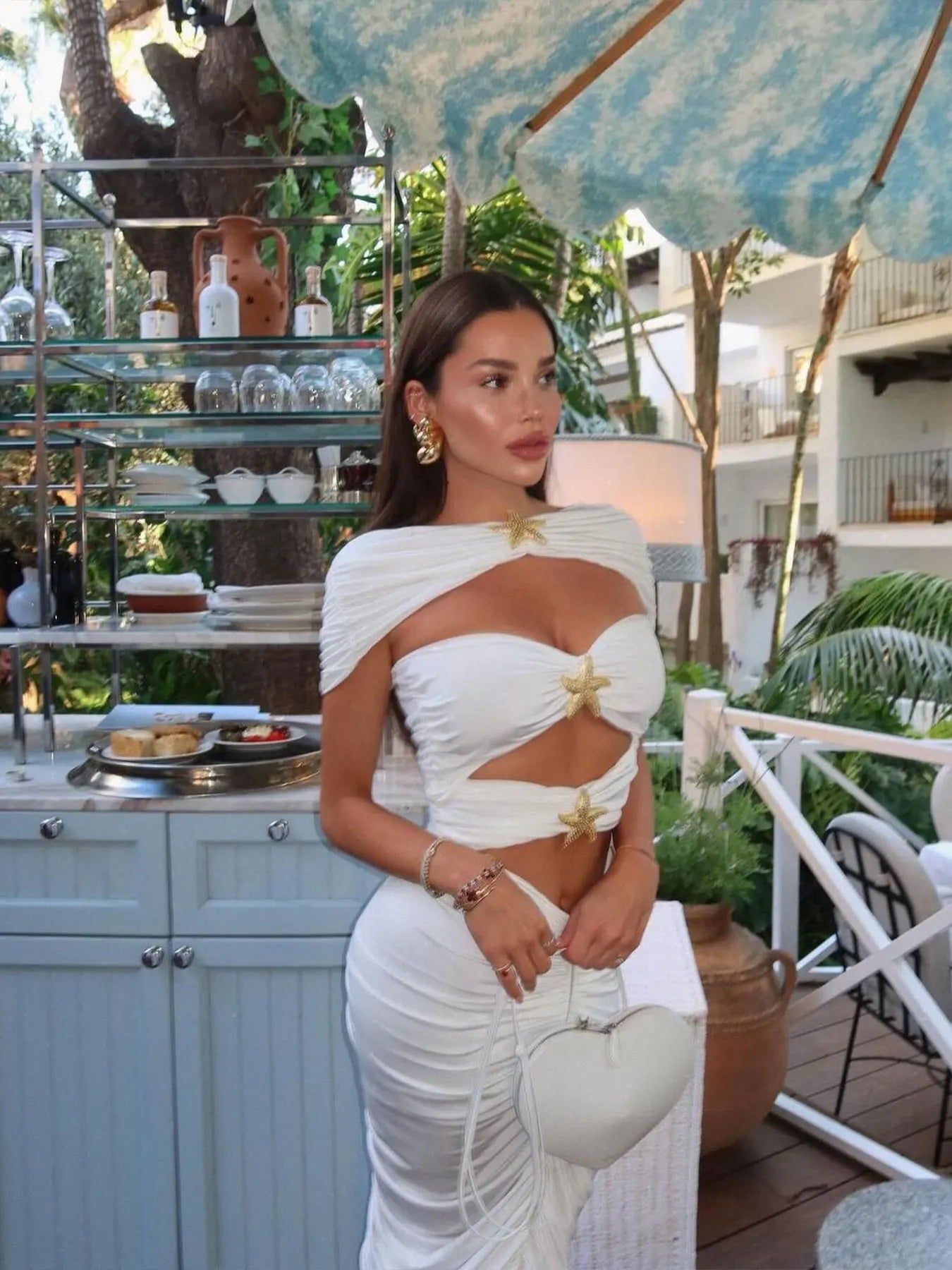 Women's 3Pcs Swimwear with Skirt Cut Out Elegant Cover Up Slim Long Dress