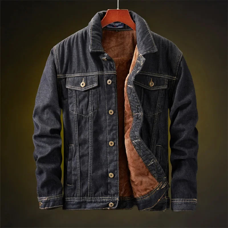 Men's Winter Denim Jacket - Thick Warm Fleece Lined Outerwear