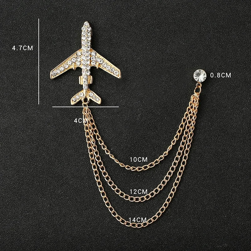 Rhinestone Eagle Brooch - Vintage Airplane Tassel Chain Lapel Pin
