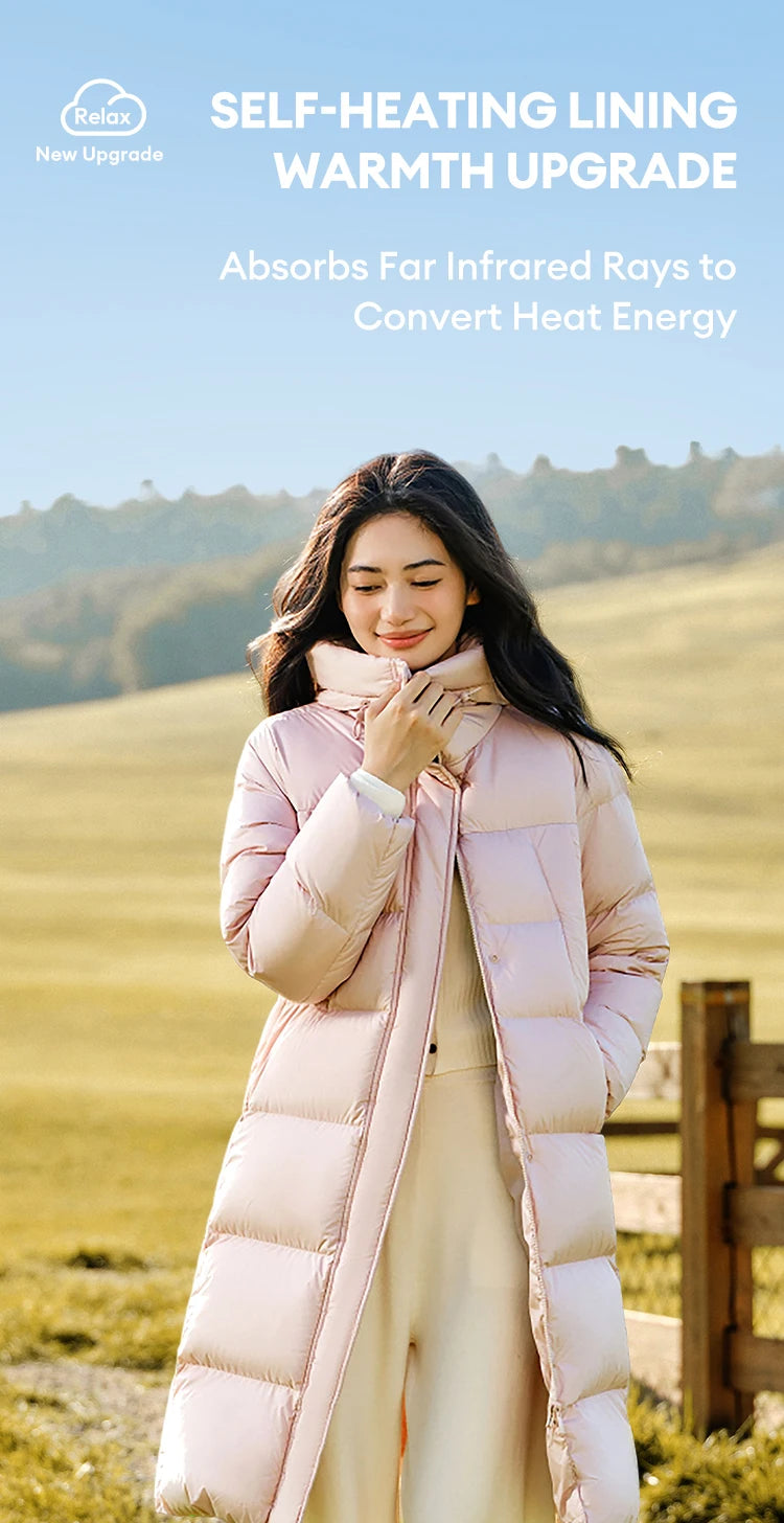 Women's Long Down Jacket - Three-Proof Hooded Winter Coat Loose Fit