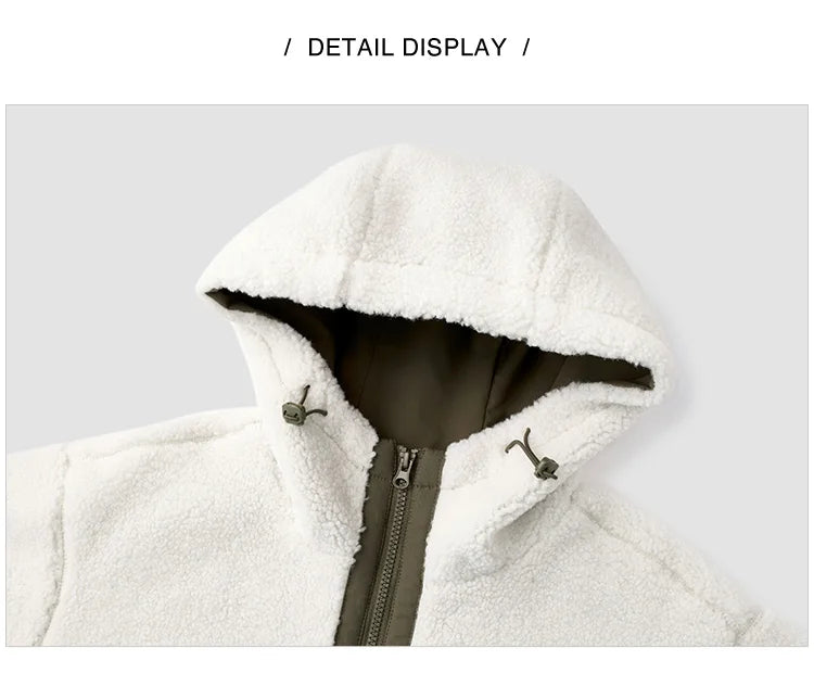 Women's Anti-Static Faux Sherpa Hooded Jacket - Loose Fit Color Block Winter Coat