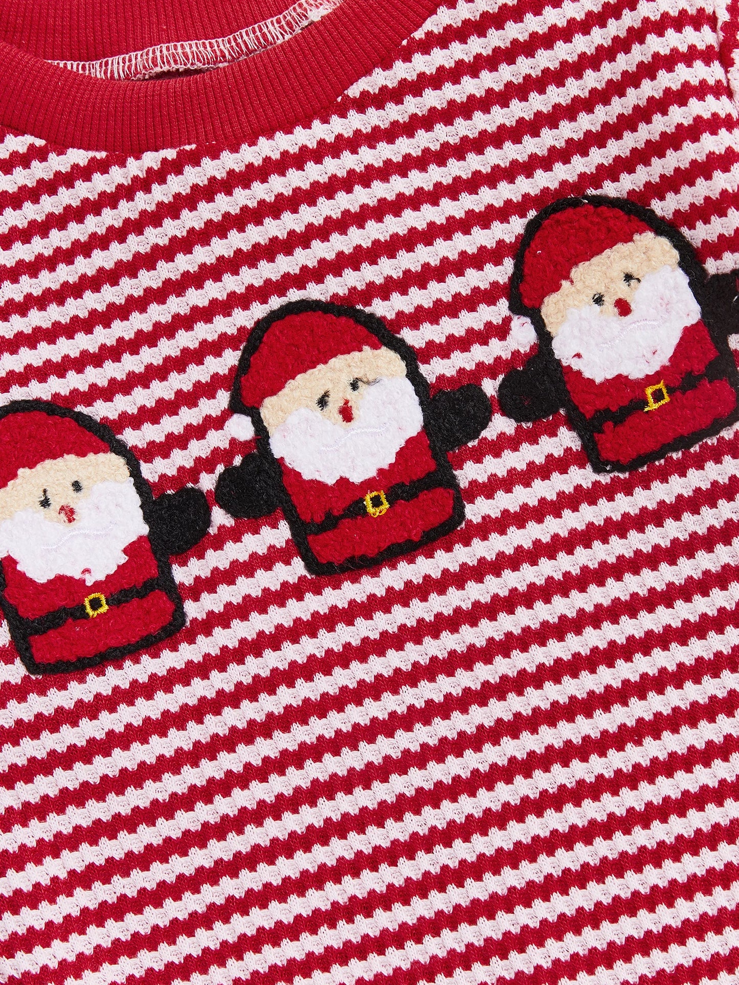 Baby Christmas Romper - Long Sleeve Stripes Print Xmas Embroidery Bodysuit