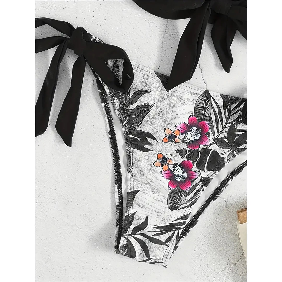 Women's Flower Printed Underwired Bikini Swimsuit Swimwear Two-pieces Bikini Set
