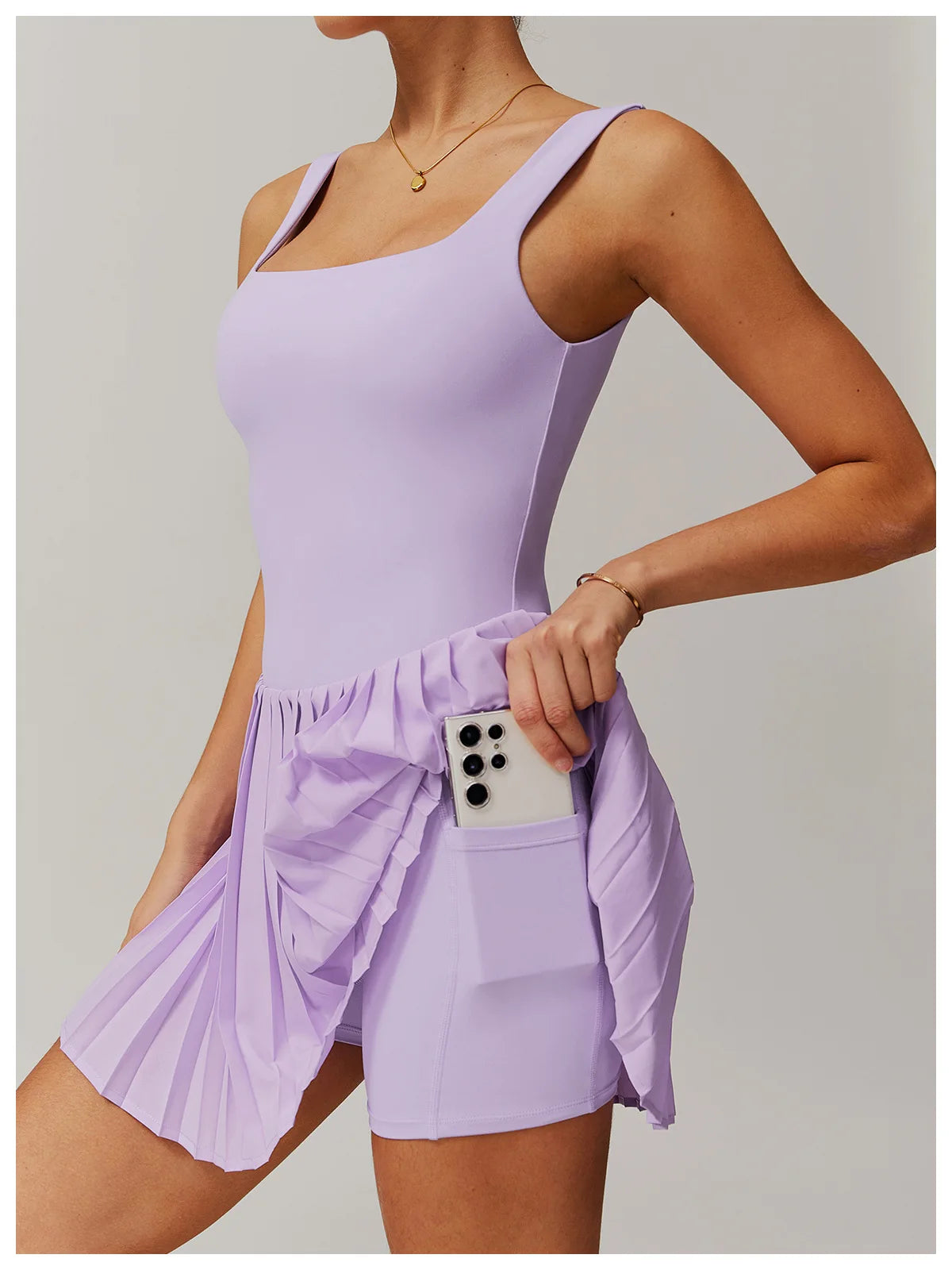 Tennis Skirt with Inner Lining - Pleated Golf Workout Dress with Pockets