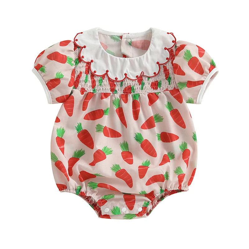 Baby Girls' Easter Carrot Print Romper - Summer Bodysuit