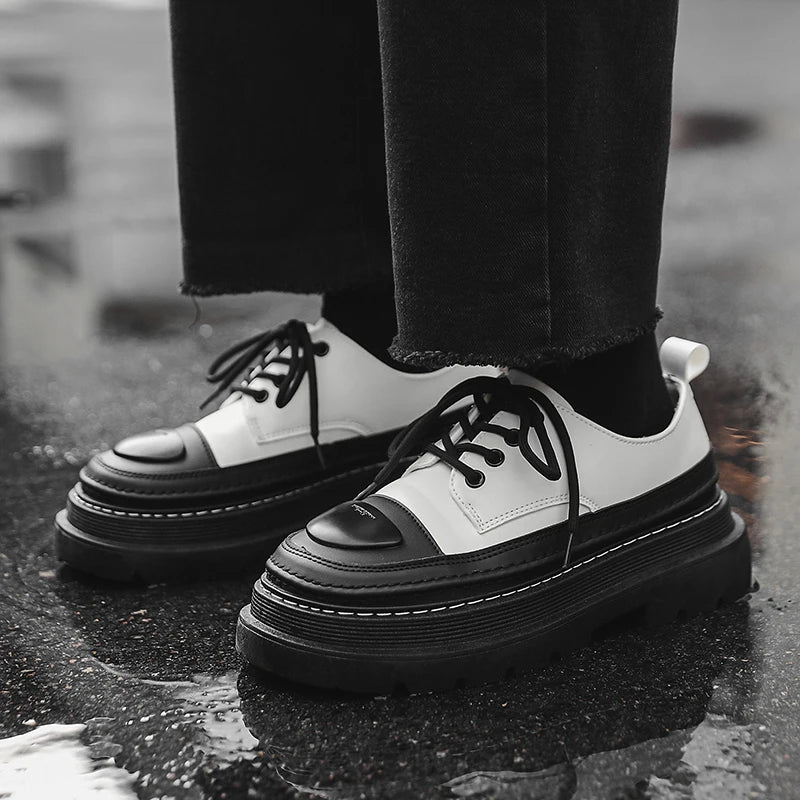 Men's Leather British Style Oxfords Casual Platform Business Loafer Shoes