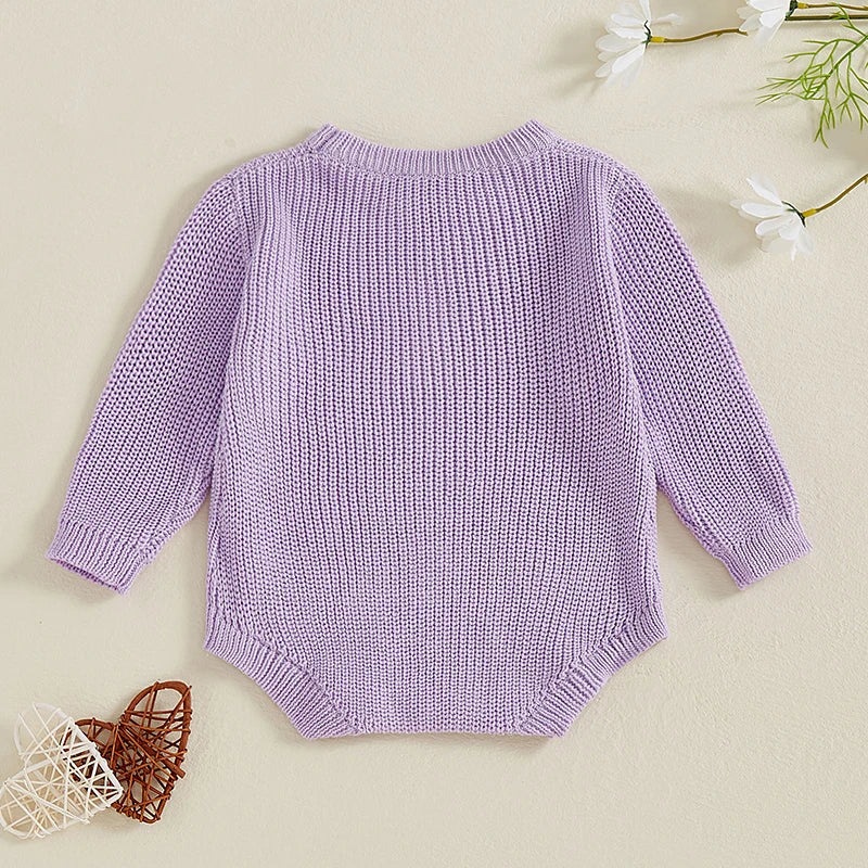 Newborn Baby Girl's Sweater Romper - Heart Knit Long Sleeve Jumpsuit for Valentine's