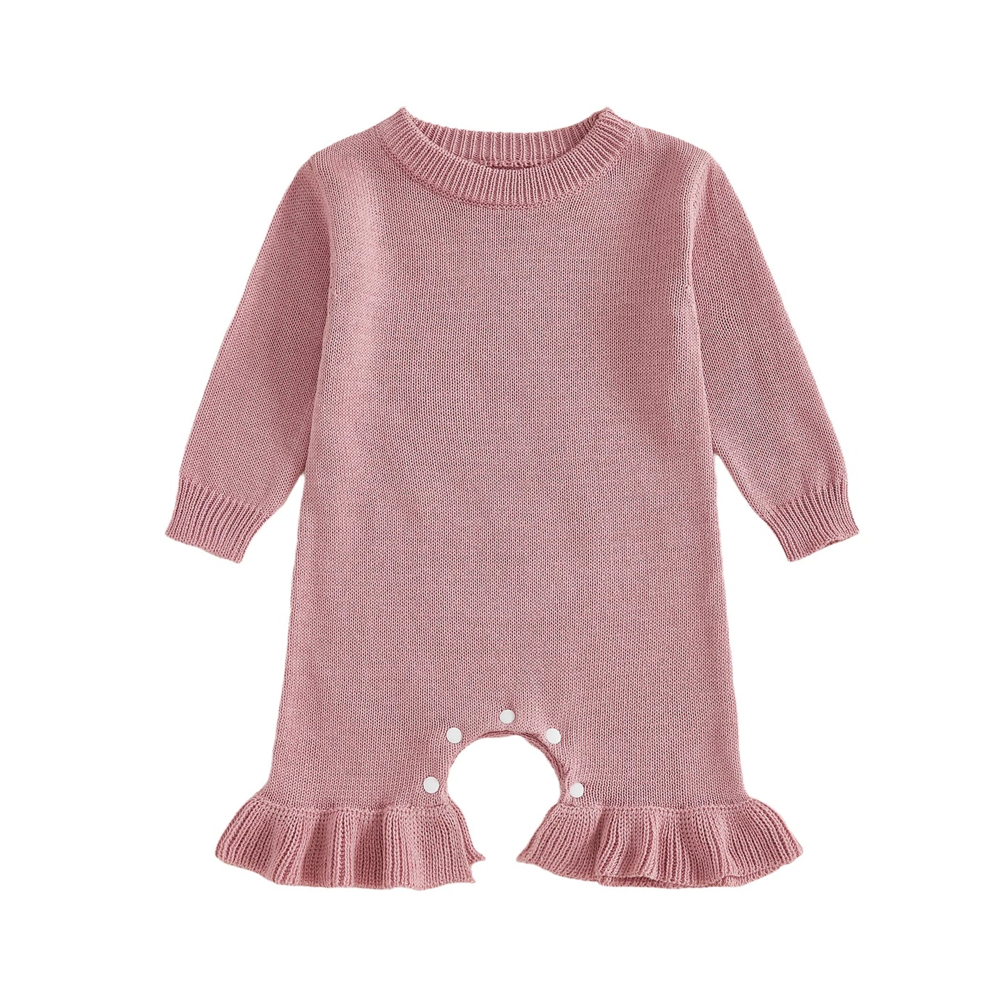 Baby Girl's Knit Romper - Long Sleeve Crew Neck Solid Jumpsuit Sweater