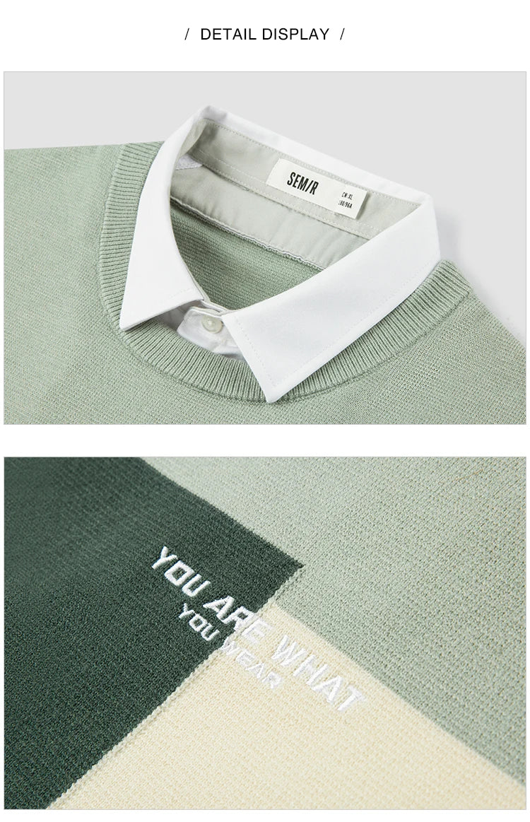 Men's Color Block Knit Sweater - Thermal Embroidered Pullover Winter Style