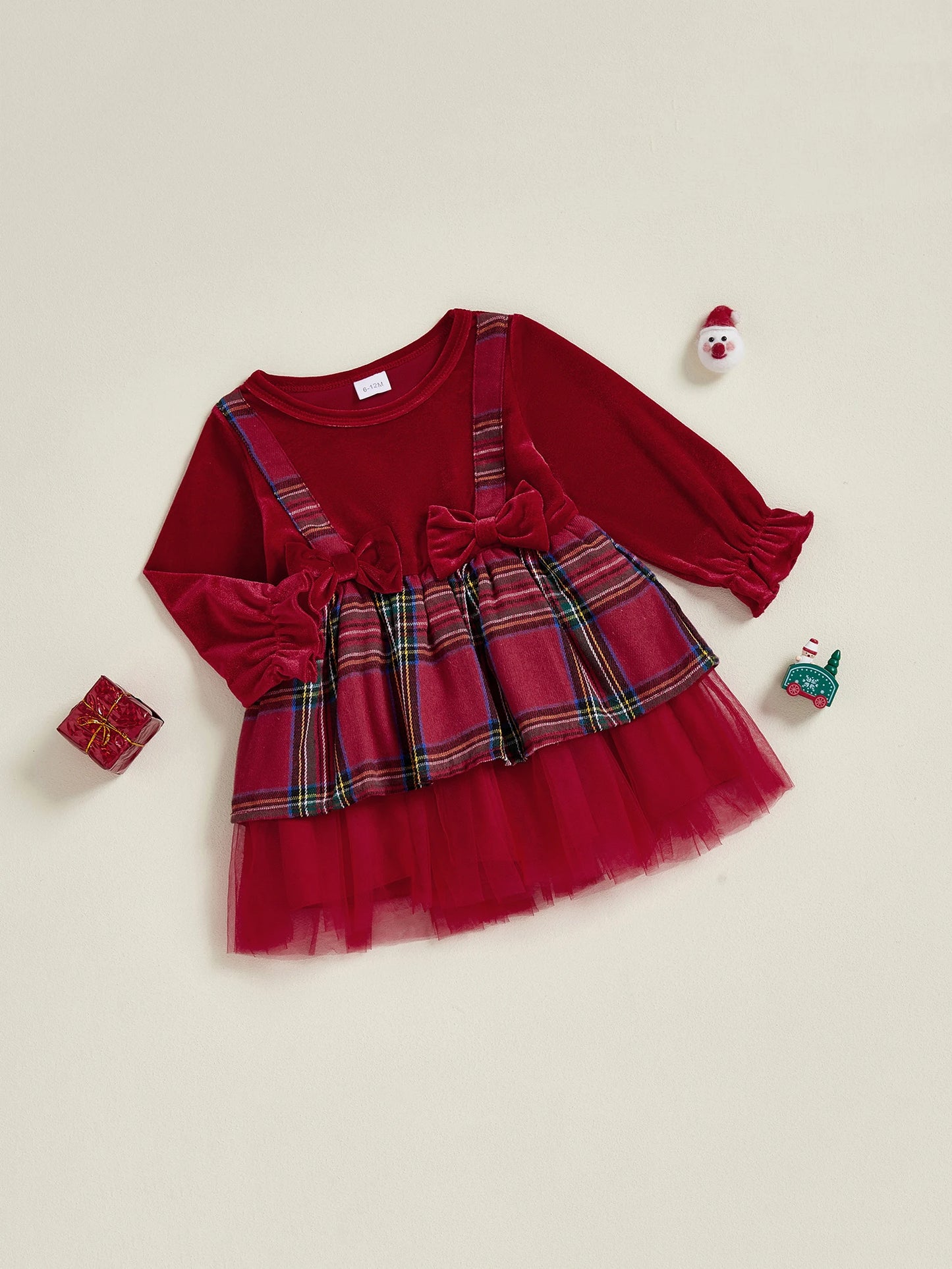 Baby Girls Christmas Plaid Velvet Party Dress (0-4Y)