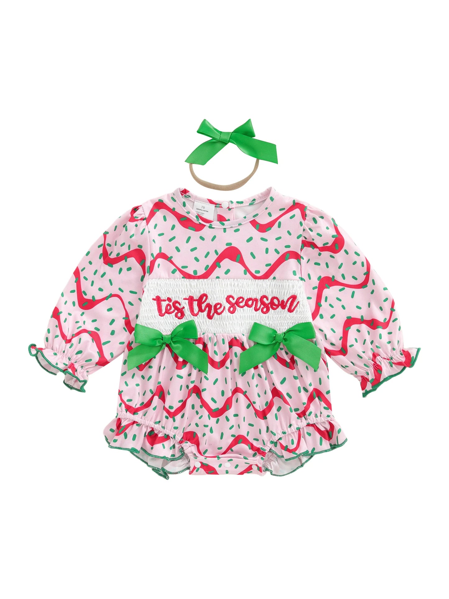 Baby Girls Christmas Romper Set - Letter Embroidery with Bow Headband
