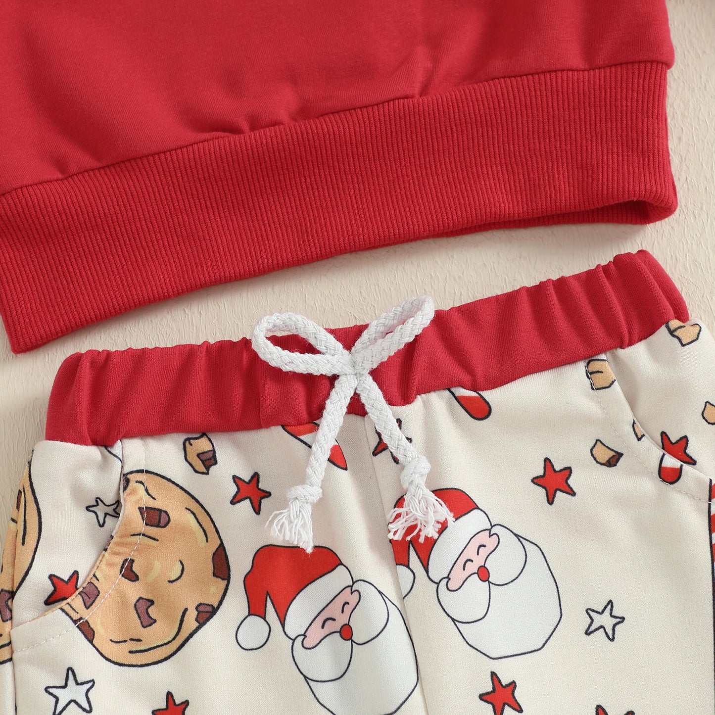 Baby Christmas Outfit Set - Santa Claus Candy Print Crew Neck Top & Pants