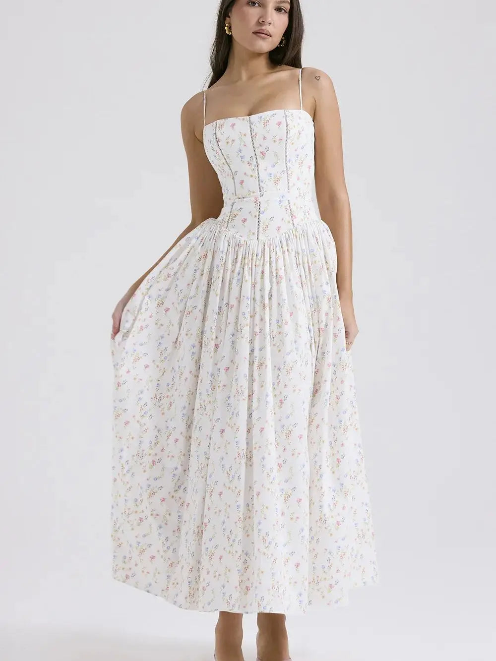 Women's Corset Detail Spaghetti Strap Knotted Long Summer Dress