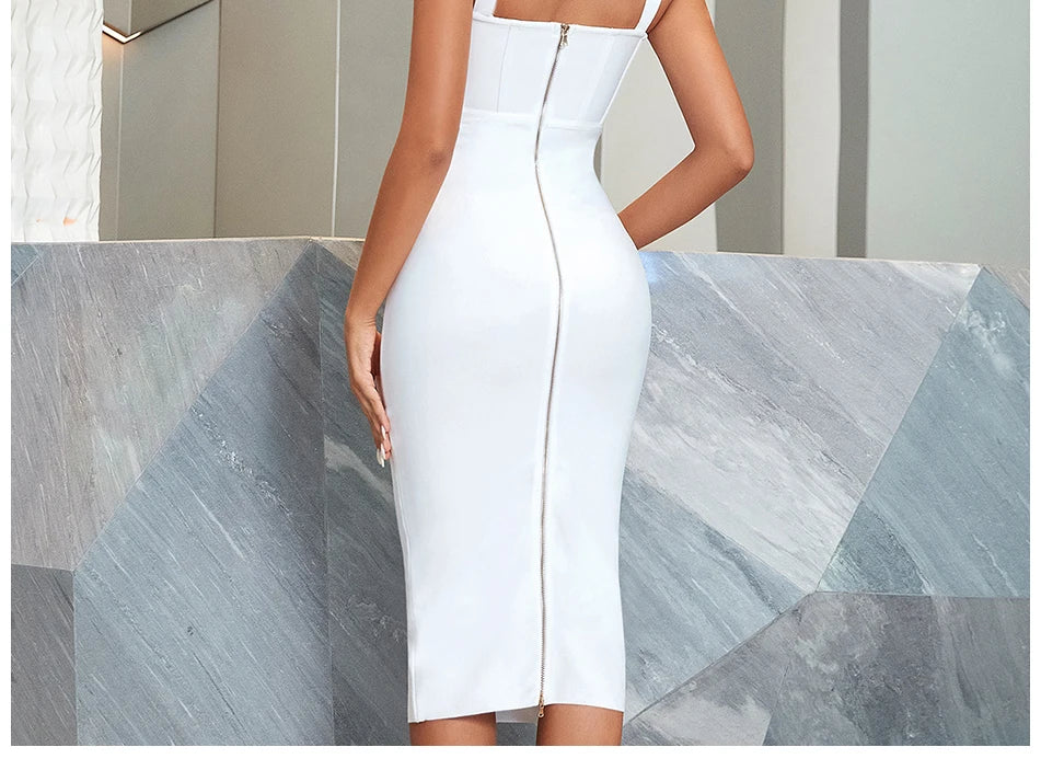 Women's Spaghetti Strap Midi Club Bandage Sleeveless Party Summer Dress