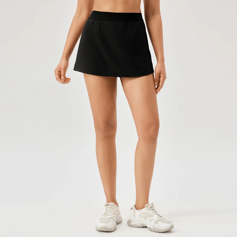 Women's Tennis Skirt Solid Color 2 In 1 Running Skirt Breathable Quick Dry Gym Yoga Short Workout Sportswear