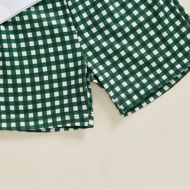 Baby Boys' Birthday Outfit Set - Cartoon Duck Letter Embroidery Short Sleeve Top & Plaid Shorts 2pcs