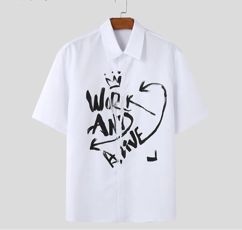 Men's Graffiti Printed Design Short Sleeved Shirt