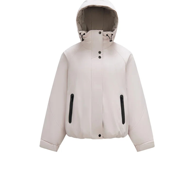 Lightweight Loose Fit Colorblock Hooded Down Jacket - Winter Casual Street Style