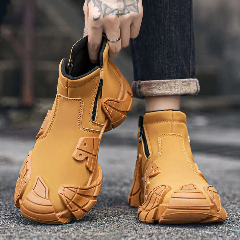 Men's Casual High Top Platform Skateboard Slip On Ankle Comfortable Vulcanized Sneakers