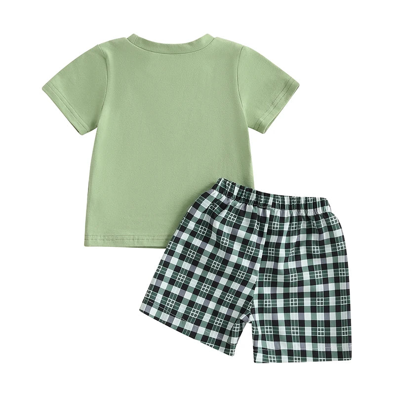 Summer Baby Boys Casual Outfit Set - Duck Embroidery T-Shirt & Plaid Shorts (0-3Y)