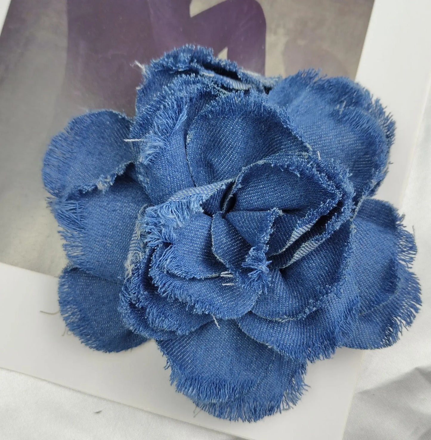 Handmade Denim Rose Flower Brooch - 15cm Fashion Corsage Lapel Pin