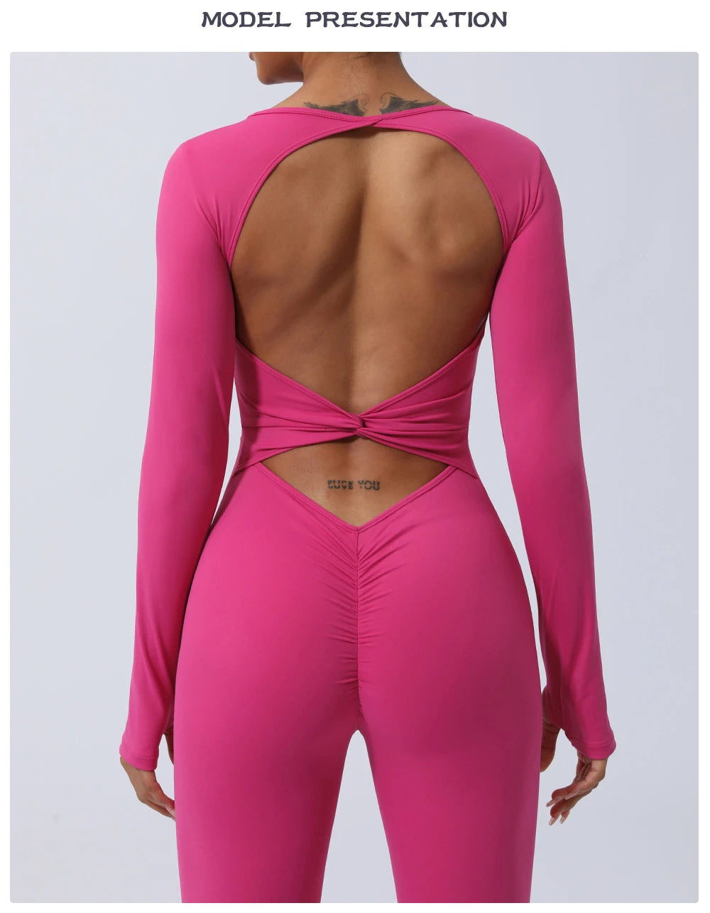 Women's Long Sleeve Gym Jumpsuit - One Piece Yoga Openwork Back Workout Breathable Sportswear