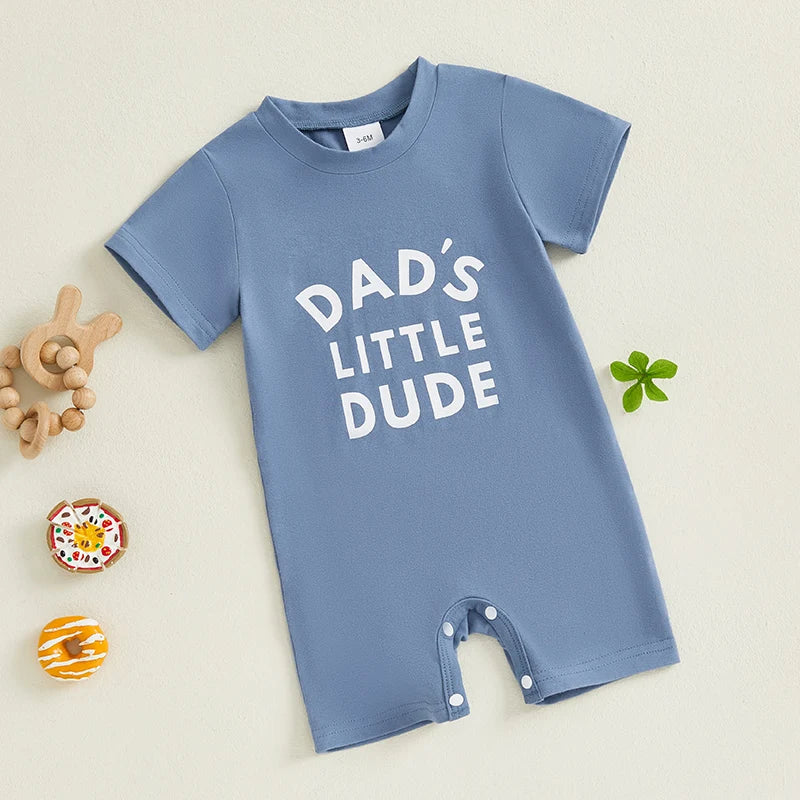 0-18M Casual Baby Boys Rompers Letter Print Short Sleeve Button Summer Bodysuits Jumpsuit