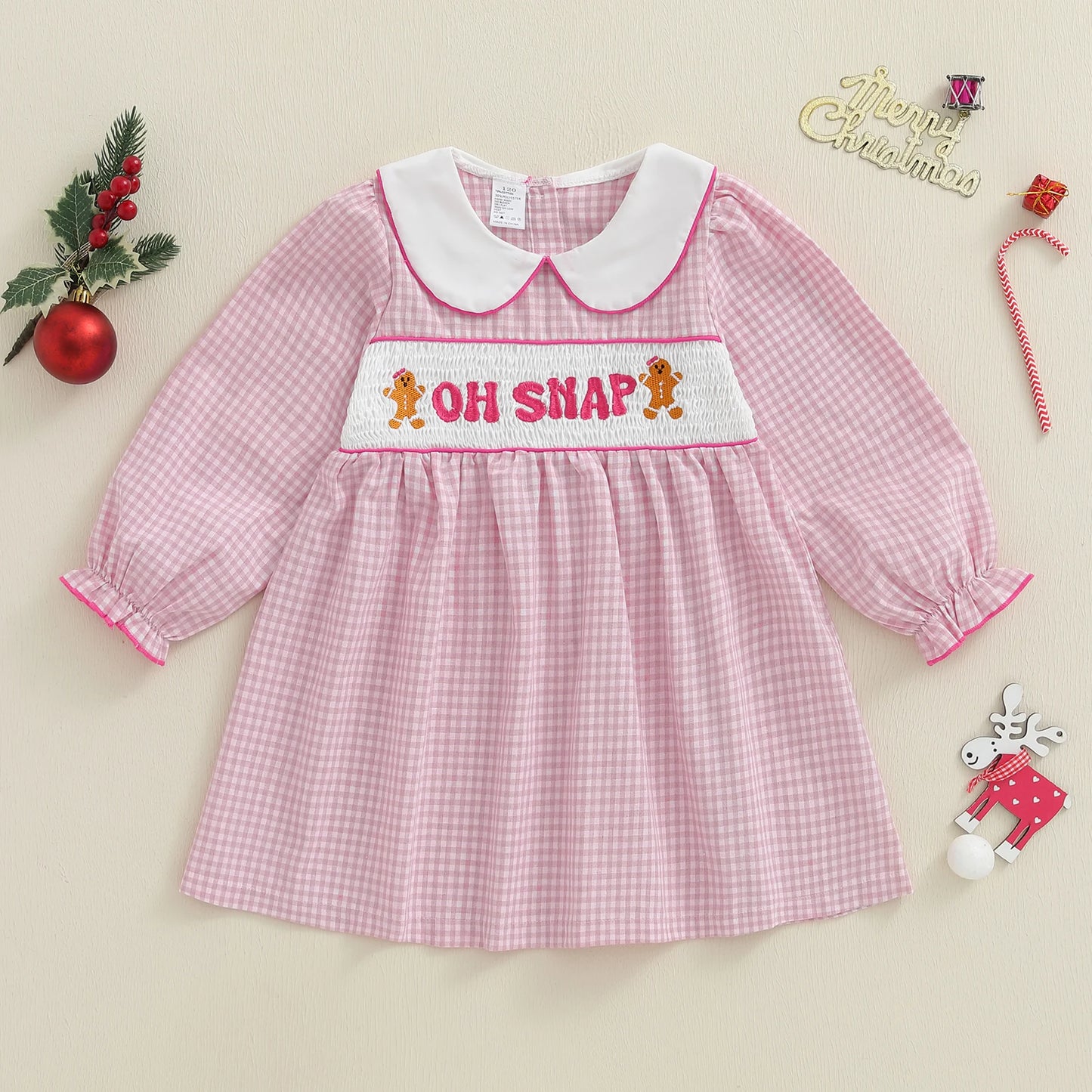 Lovely Girls Christmas Plaid Dress with Gingerbread Embroidery (1-6Y)