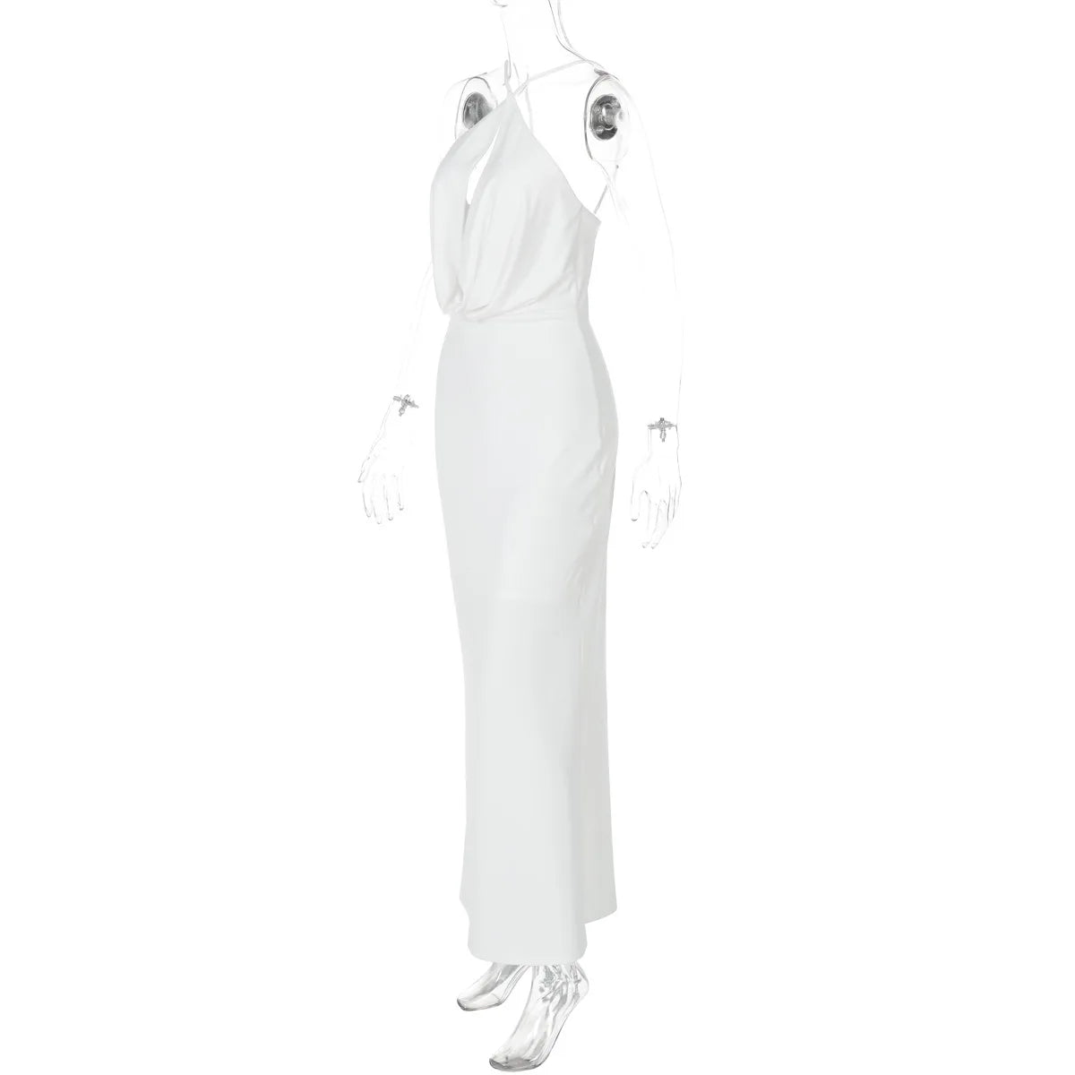 Women's Draped Cut Out Maxi Outfit Gown Backless Solid Plunge Slip Dress