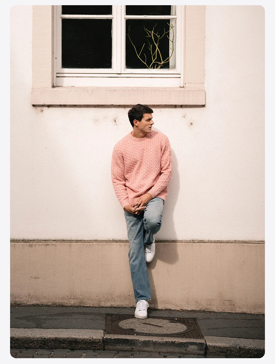 Men's Autumn Winter Oversized Cable Knit Long Sleeve Knitted Casual Vintage Pullover Sweater