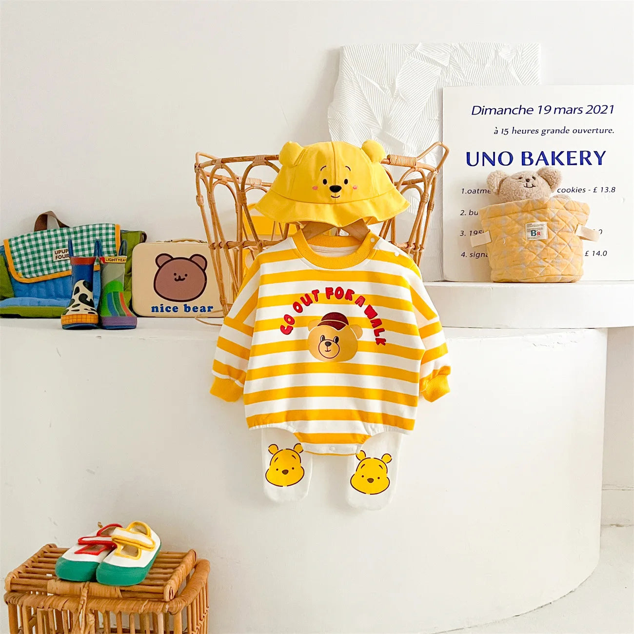Baby's 100% Cotton Yellow Striped Bodysuit Outfit