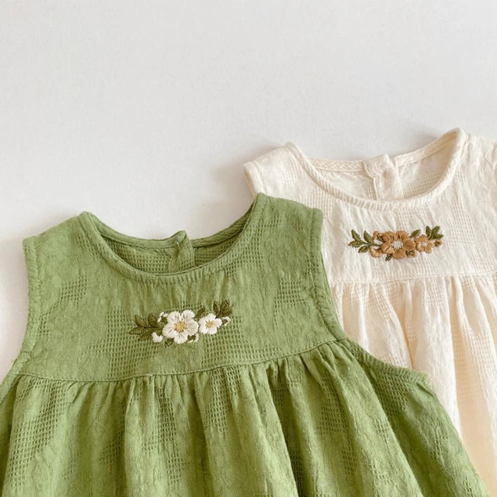 Girls' Summer Dress - Flower Embroidered Tank Top Princess Dress