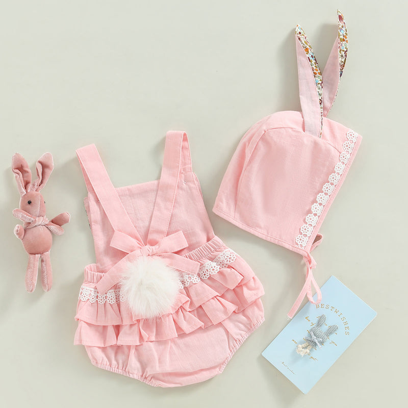 Easter Days Baby Girls Boys Romper 2pcs Cartoon Rabbit Floral Printed Sleeveless Bunny Ear Jumpsuit