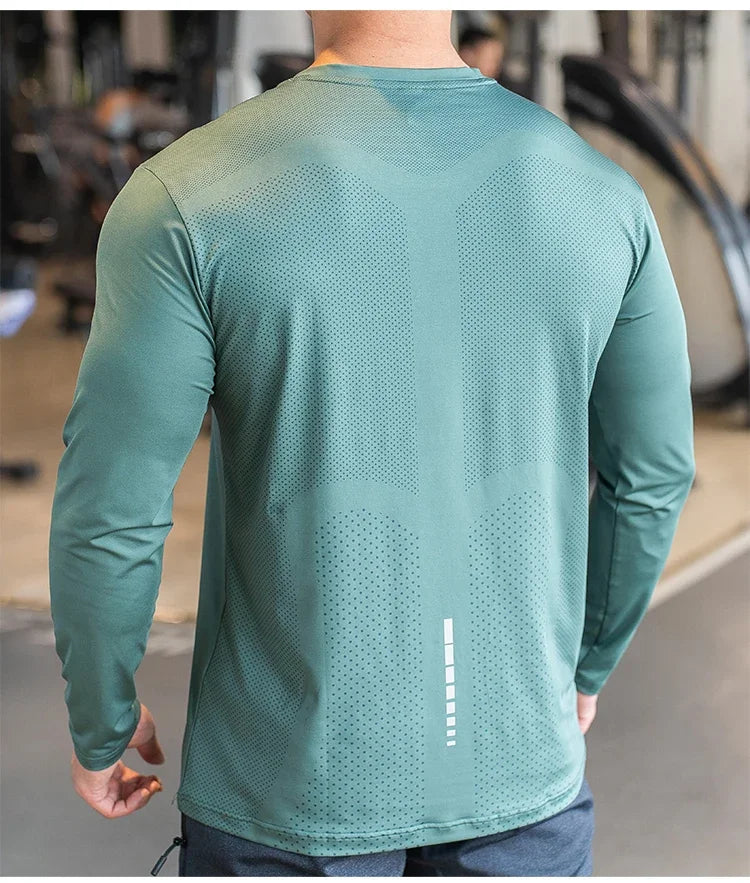 Men's Sports Fitness Long Sleeve Outdoor Badminton Quick Dry Training Casual Thin Running Top Bodybuilding Sportswear T-Shirt