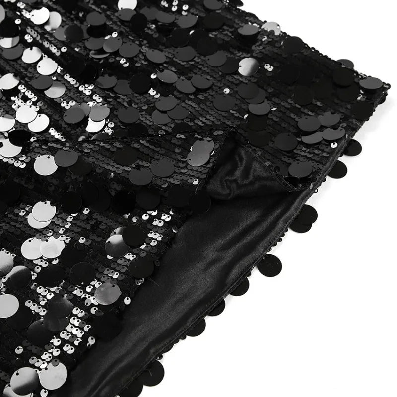 Women's High Waisted Sequins Skirt - Hip Wrap Mini Splice Glitter Skirt