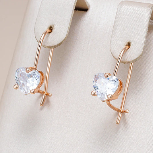 Children's Girls 585 Rose Gold Colour Shiny Natural Zircon Earrings