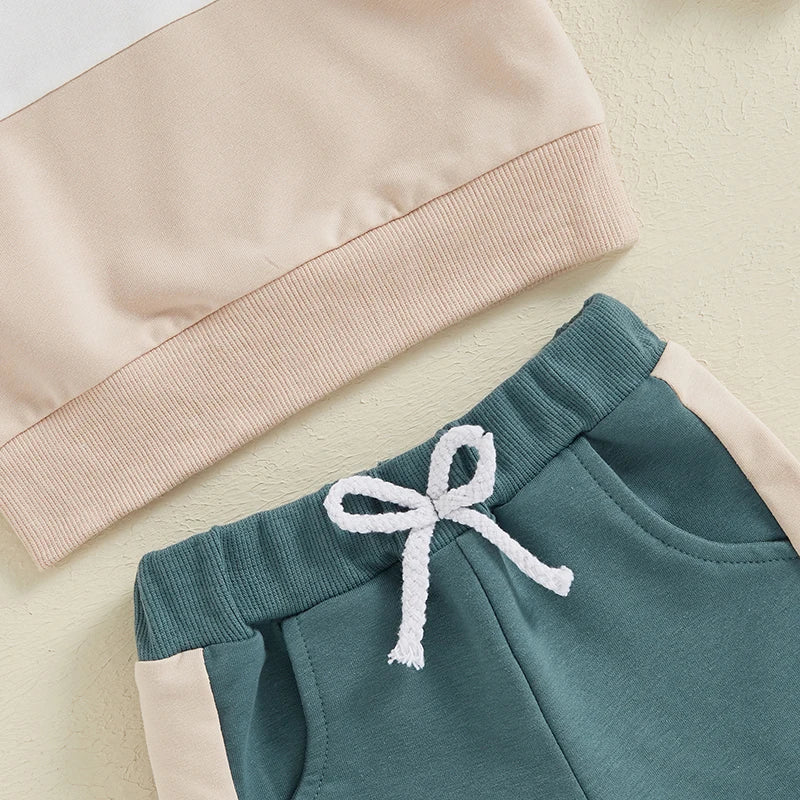 0-4Y Toddler Kids Boys Girls Fall Clothes Sets Contrast Long Sleeve Sweatshirt Tops and Pants Set