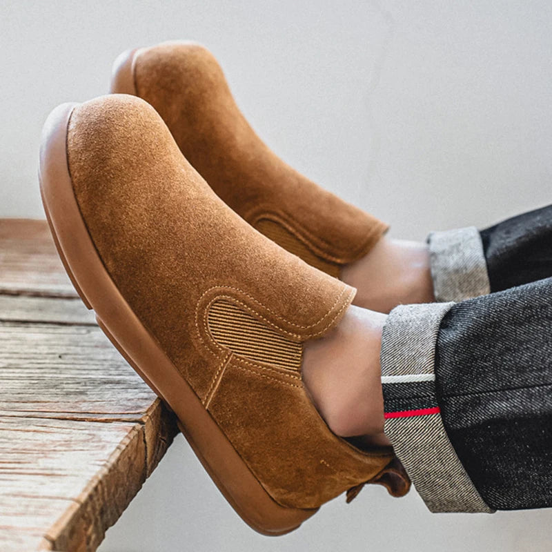 Men's Casual Sneakers British Style Loafers Slip-on Suede Leather Shoes