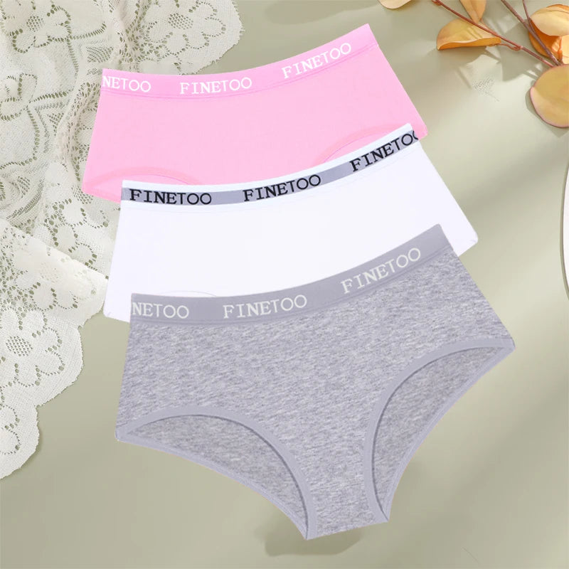 Women's 3Pcs Cotton Breathable Underwear Letter Belt Low Waist Briefs Stretch Comfortable Lingerie