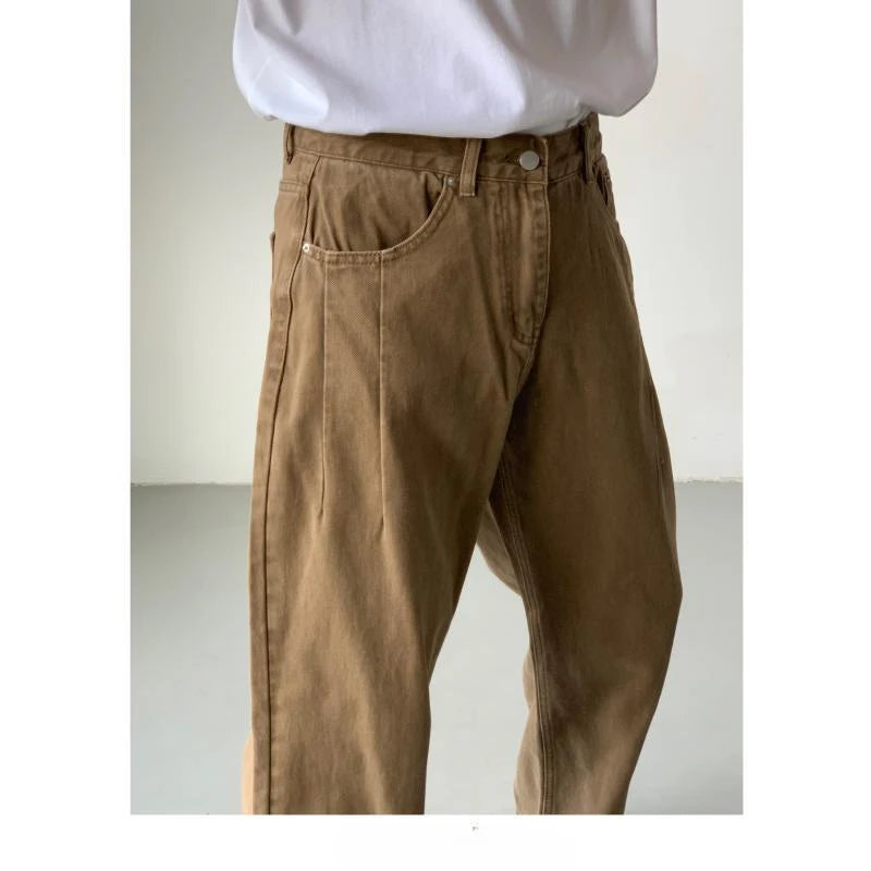 Men's High-Waisted Straight Jeans - Loose Wide Leg