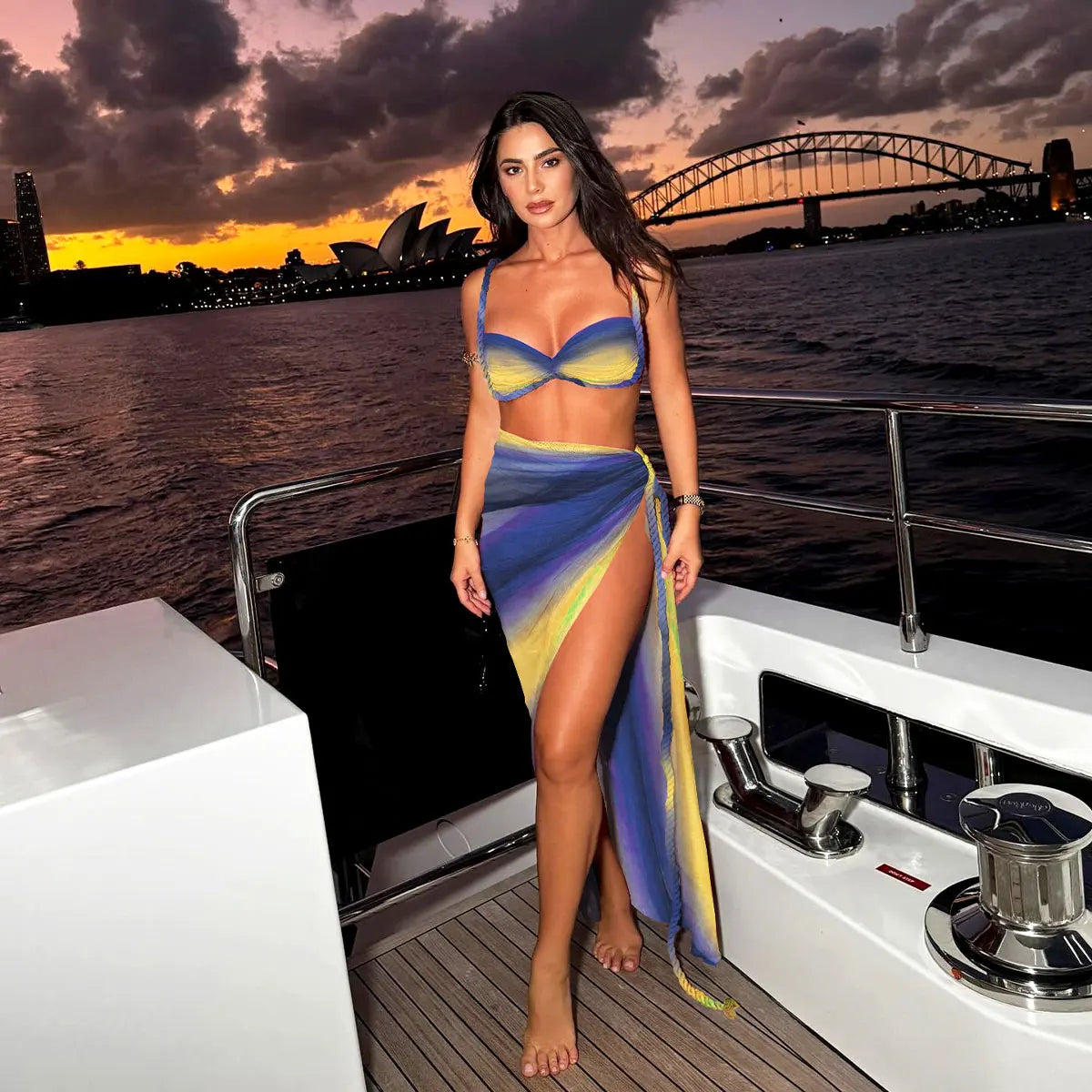 Women's Braid Bandage Bikini with Skirt 3Pcs Halter Bra Summer Skirt