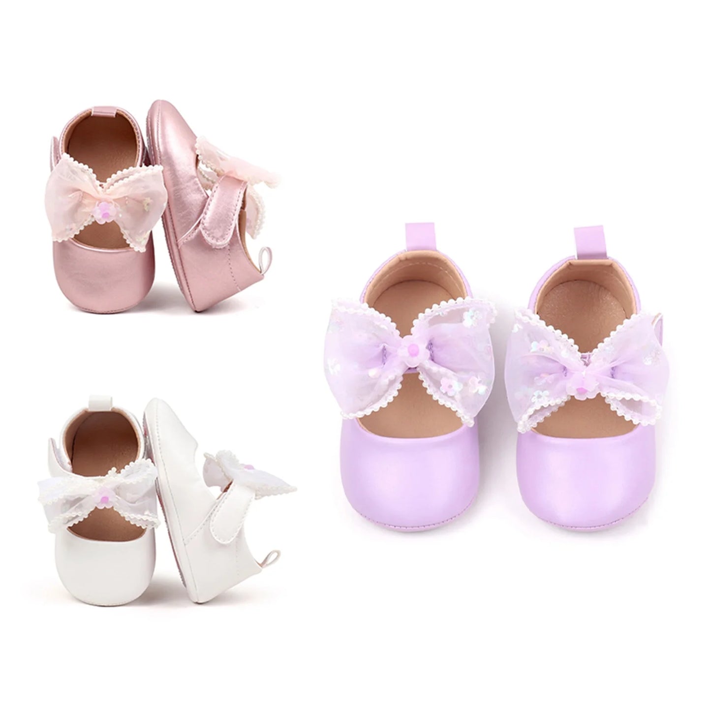 Baby Girls Mary Jane Shoes - Princess Bow Design First Walking Shoes