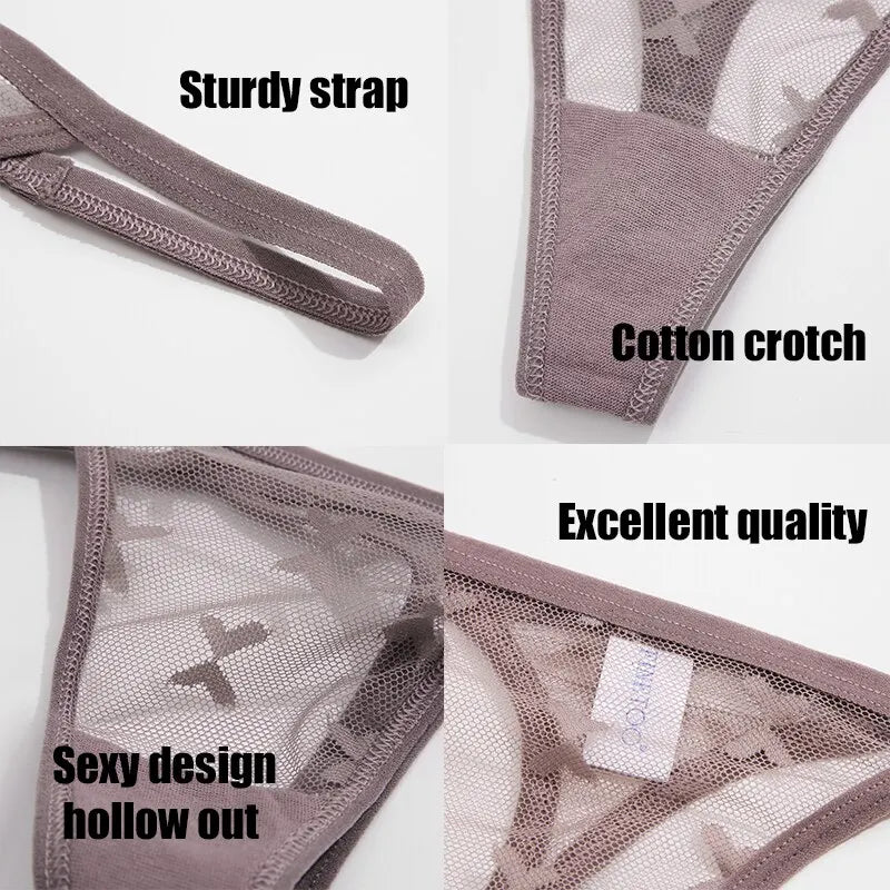 3-Piece Lace Thong Set - Low Waist Bikini Style Underwear for Women