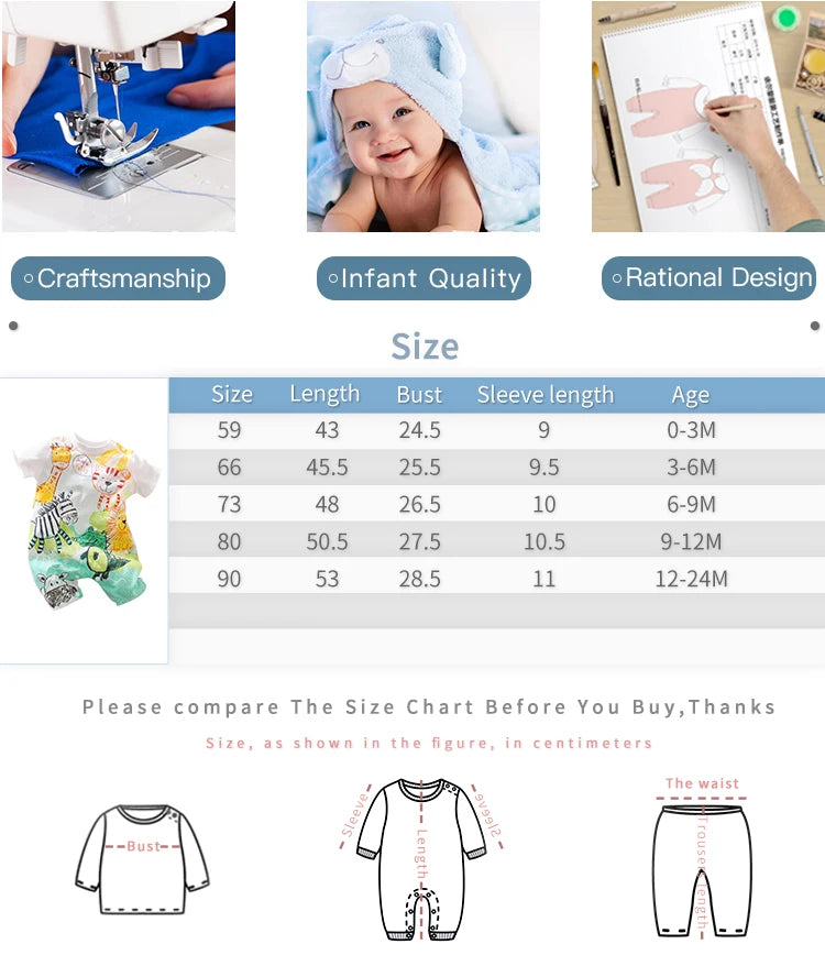 Baby's Short sleeves Animal Print Cotton Jumpsuit Babygrow 0-18 Months