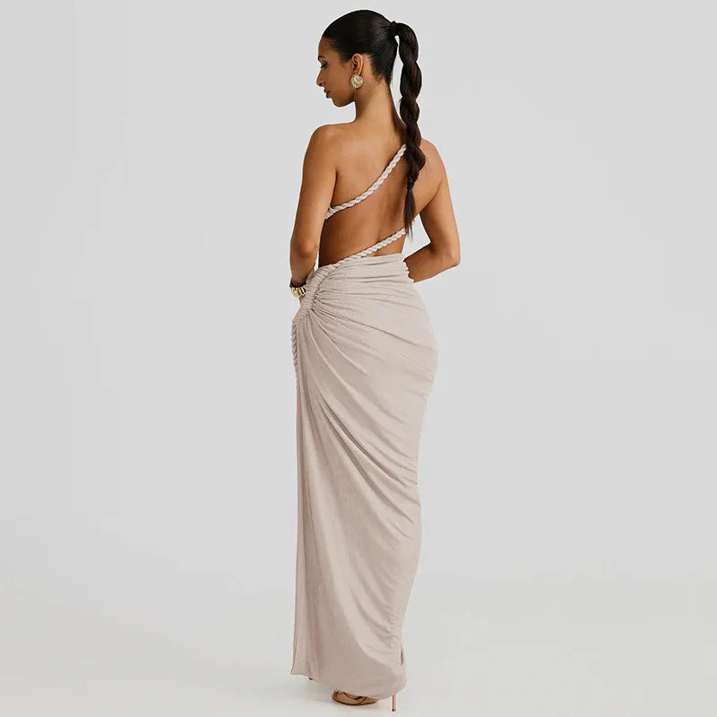 Women's Off-shoulder Thigh High Split Maxi Strapless Sleeveless Ruched Bodycon Party Dress