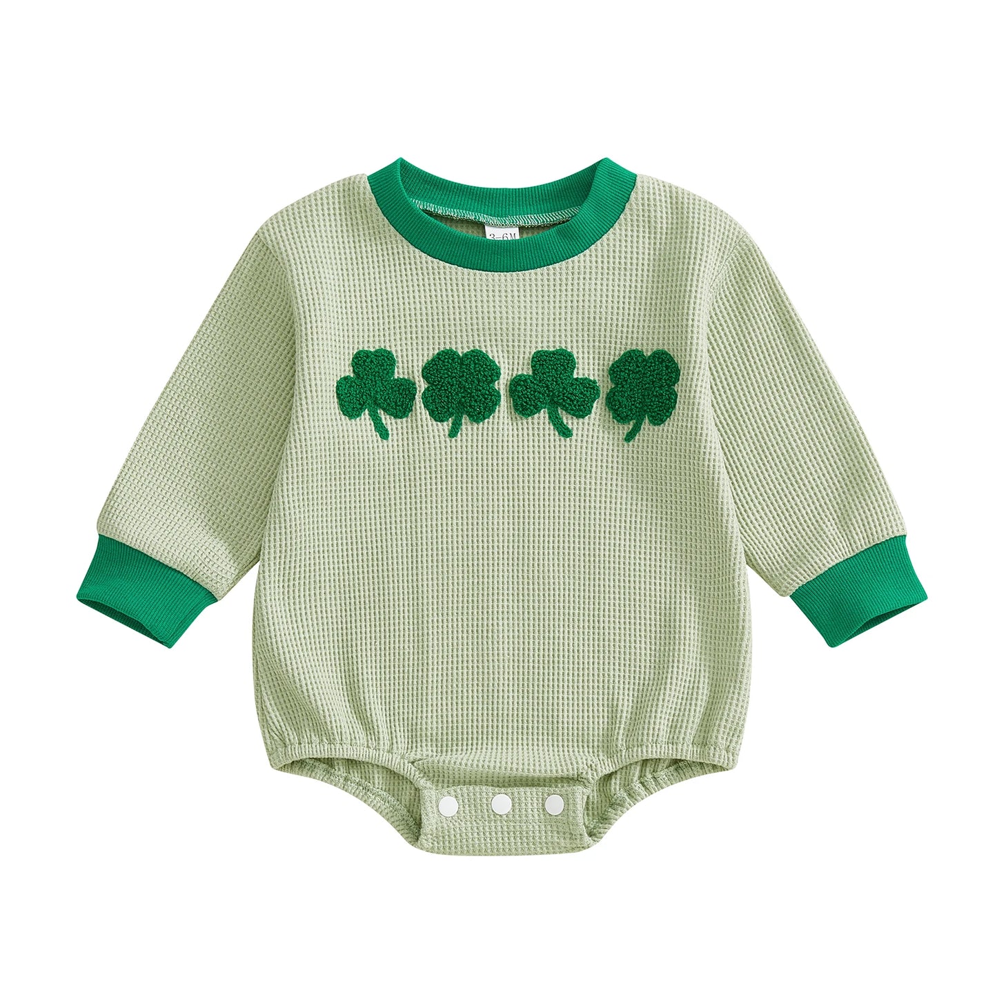 Baby Boys Girls Festival Romper - Shamrock Embroidery Plaid Long Sleeve Jumpsuit