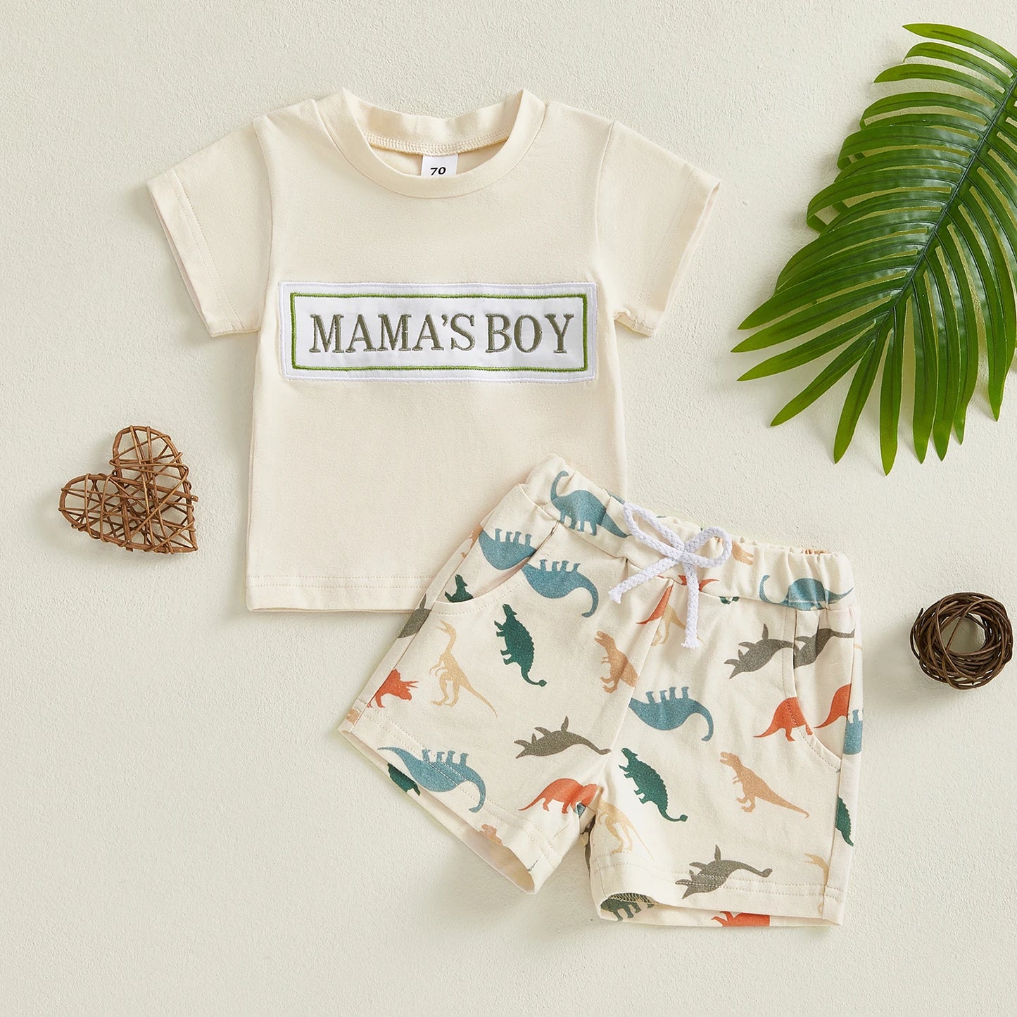 0-3Y Casual Baby Boys Summer Clothes Sets Letter Embroidery Short Sleeves T-Shirt and Dinosaur Print Shorts Set