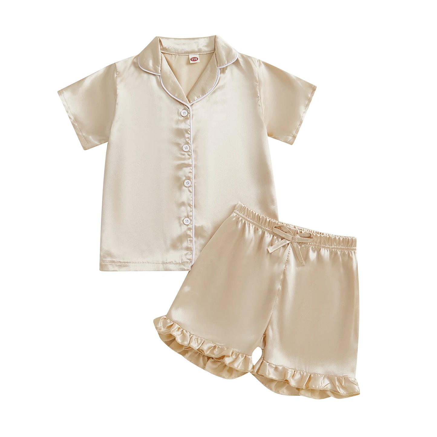 Baby Girls' Summer Pajamas Set - Button Down V-Neck Short Sleeve Top & Ruffled Shorts
